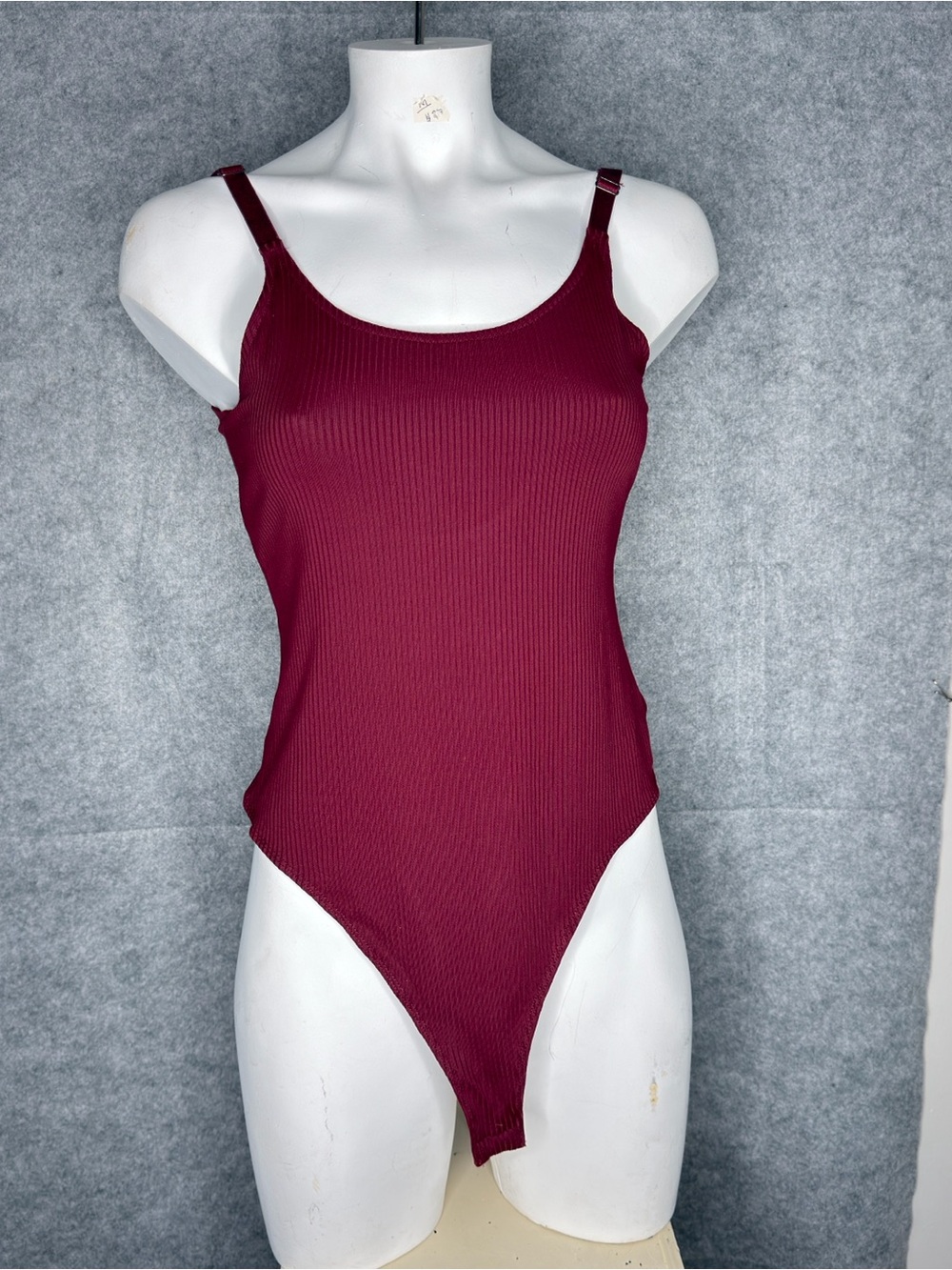 BuddyLove Blythe Ribbed Tank Top Bodysuit Maroon Size L Adjustable Straps